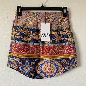 Zara Womens Skirt Paisley Victorian Mini Short Size XS Multicolor Zip Summer